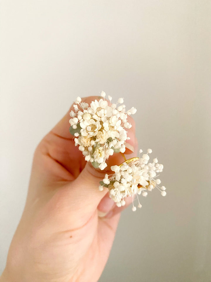 Floral Stud Earrings – Ixodia & Gypsophila Bridal Studs – handmade floral hair accessory by magaela