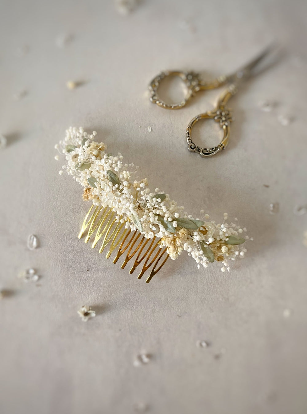 Floral Bridal Hair Comb – Ivory Gypsophila and Ixodia Wedding Hair Comb – handmade floral hair accessory by magaela