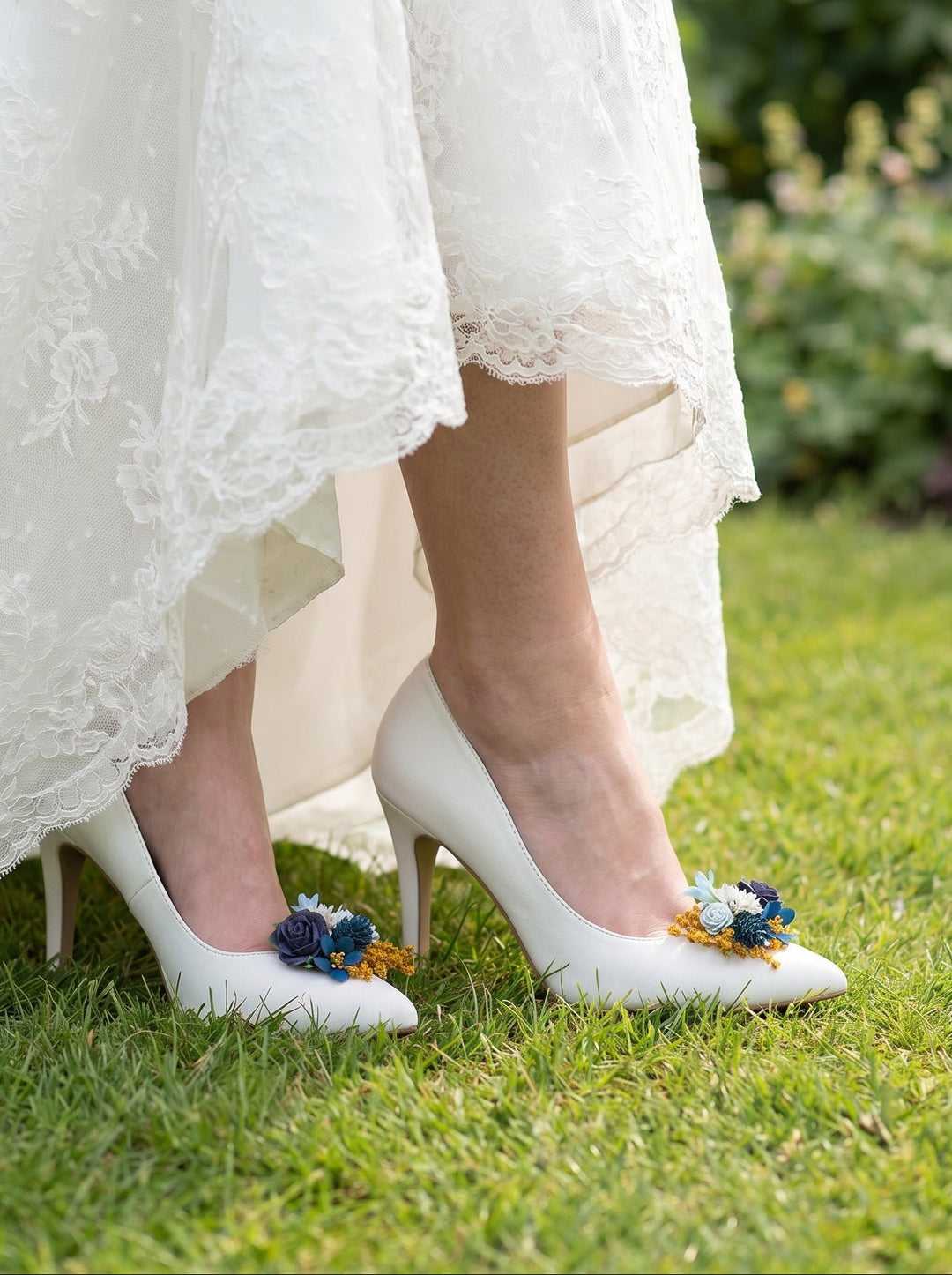 Blue Flower Shoe Clips: Bridal Shoe Decoration – handmade floral hair accessory by magaela