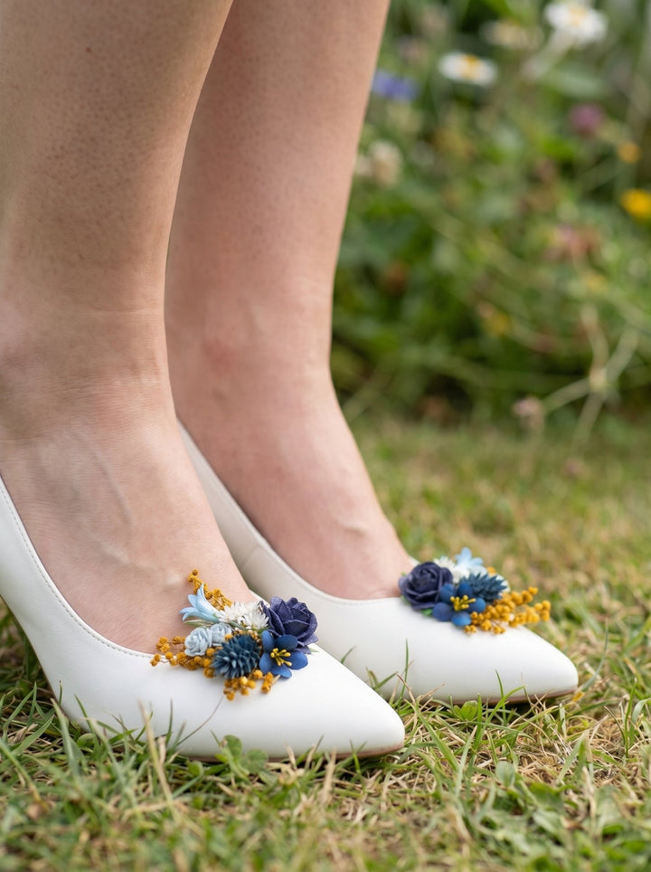 Blue Flower Shoe Clips: Bridal Shoe Decoration – handmade floral hair accessory by magaela