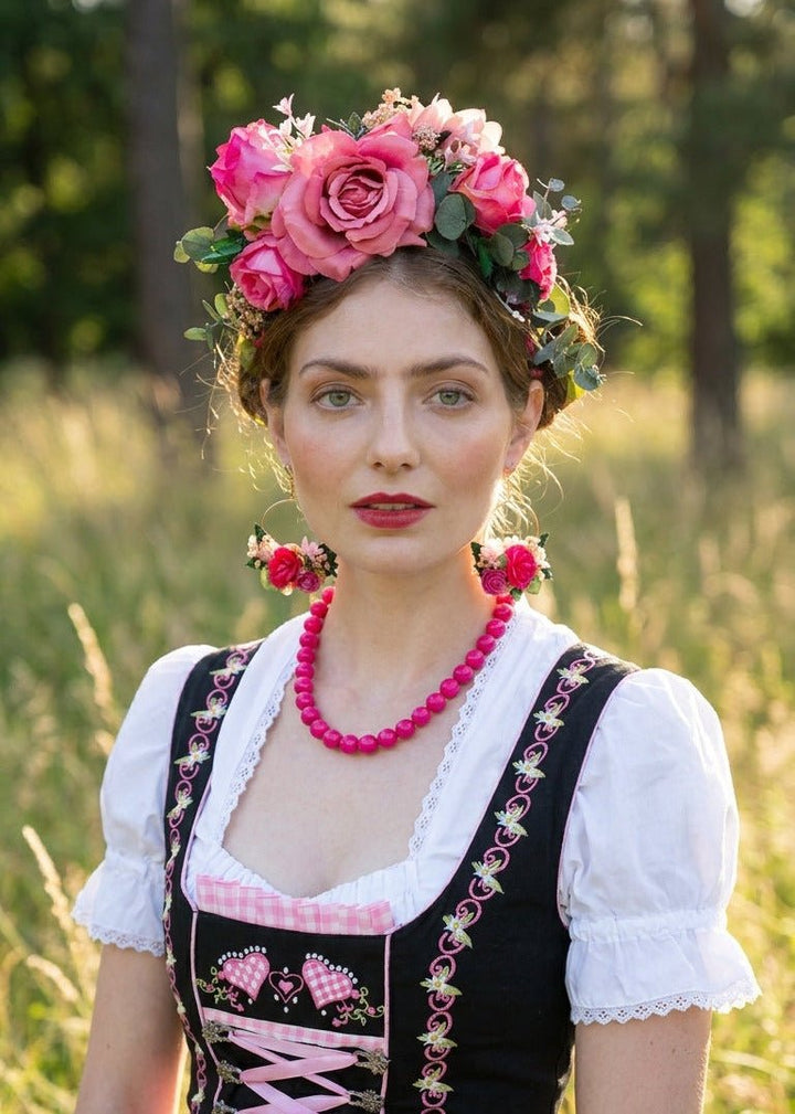 Pink Floral Headband for Dirndl | Oktoberfest Hair Accessory – handmade floral hair accessory by magaela