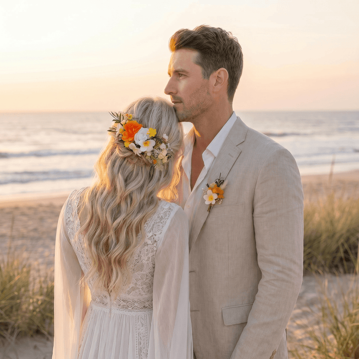 Plumeria Hair Comb & Boutonniere Set: Tropical Beach Wedding – handmade floral hair accessory by magaela