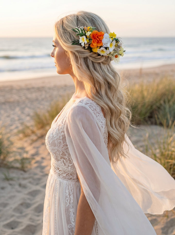 Plumeria Hair Comb & Boutonniere Set: Tropical Beach Wedding – handmade floral hair accessory by magaela