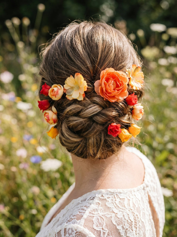 Orange & Yellow Flower Hair Pins: Boho Bridal Hair Accessory Set – handmade floral hair accessory by magaela