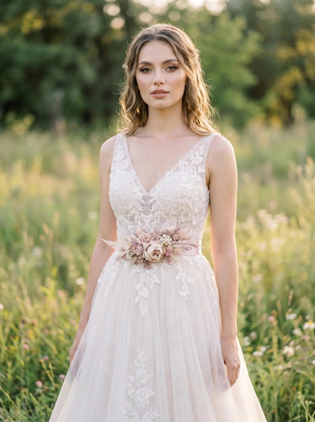 Pale Pink Flower Wedding Belt: Blush Ivory Bridal Sash – handmade floral hair accessory by magaela