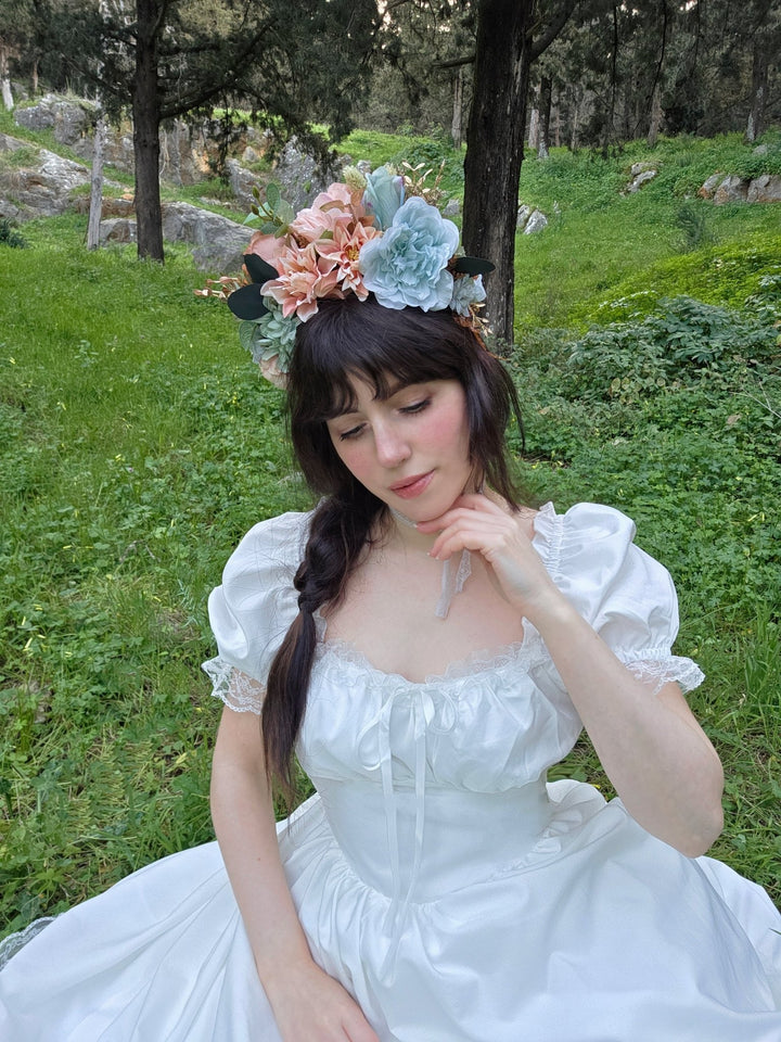 Pastel Flower Headband with Peonies and Roses – Romantic Dirndl Accessory for Oktoberfest – handmade floral hair accessory by magaela