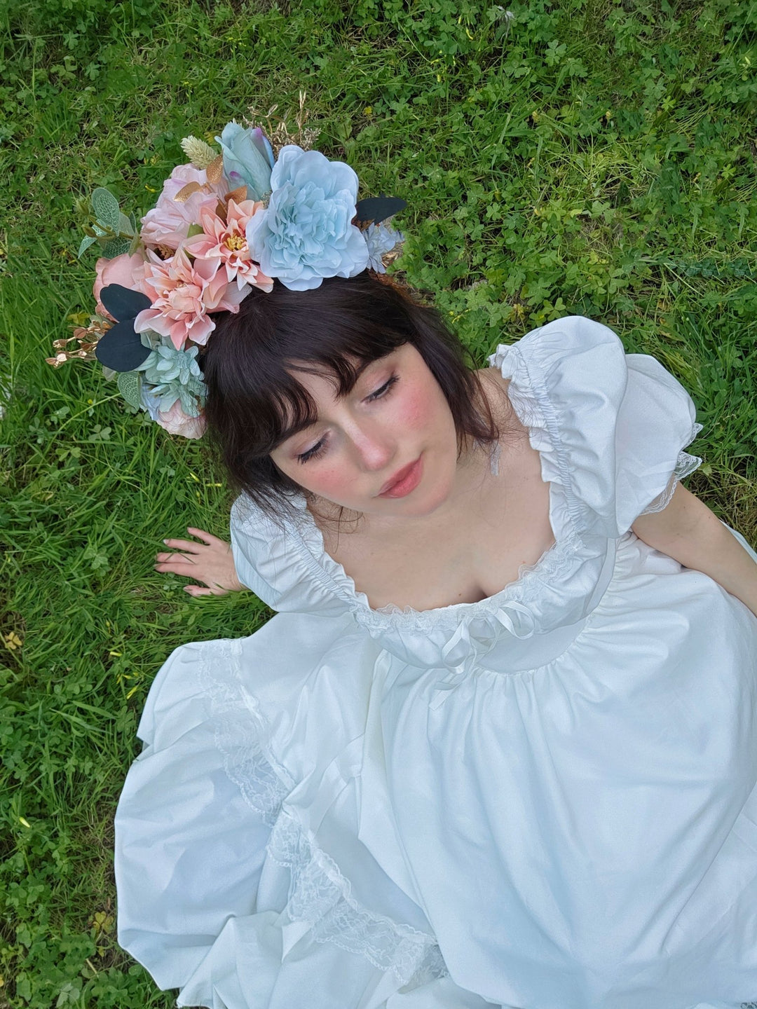 Pastel Flower Headband with Peonies and Roses – Romantic Dirndl Accessory for Oktoberfest – handmade floral hair accessory by magaela