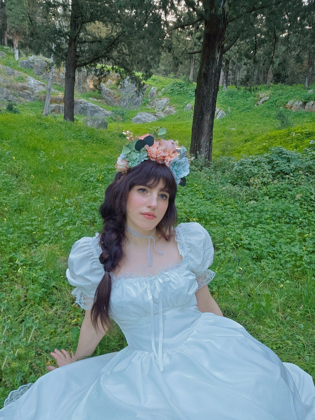 Pastel Flower Headband with Peonies and Roses – Romantic Dirndl Accessory for Oktoberfest – handmade floral hair accessory by magaela