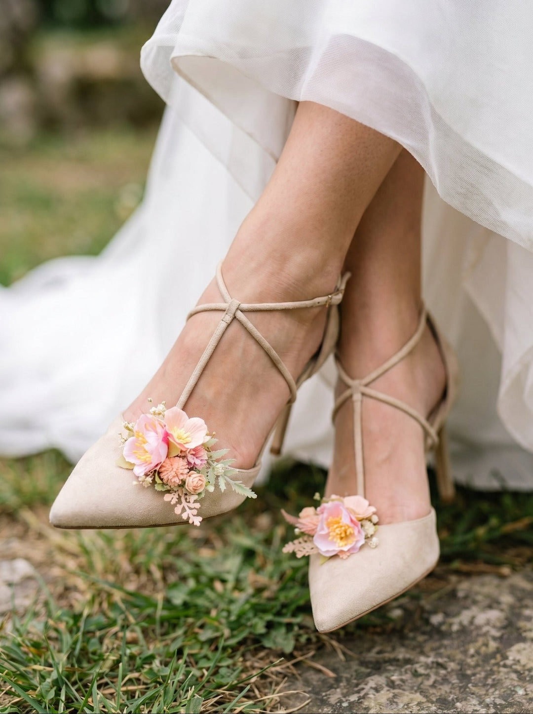 Peach & Pink Flower Shoe Clips: Romantic Bridal Accessory – handmade floral hair accessory by magaela