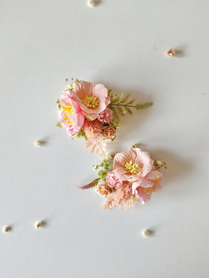 Peach & Pink Flower Shoe Clips: Romantic Bridal Accessory – handmade floral hair accessory by magaela