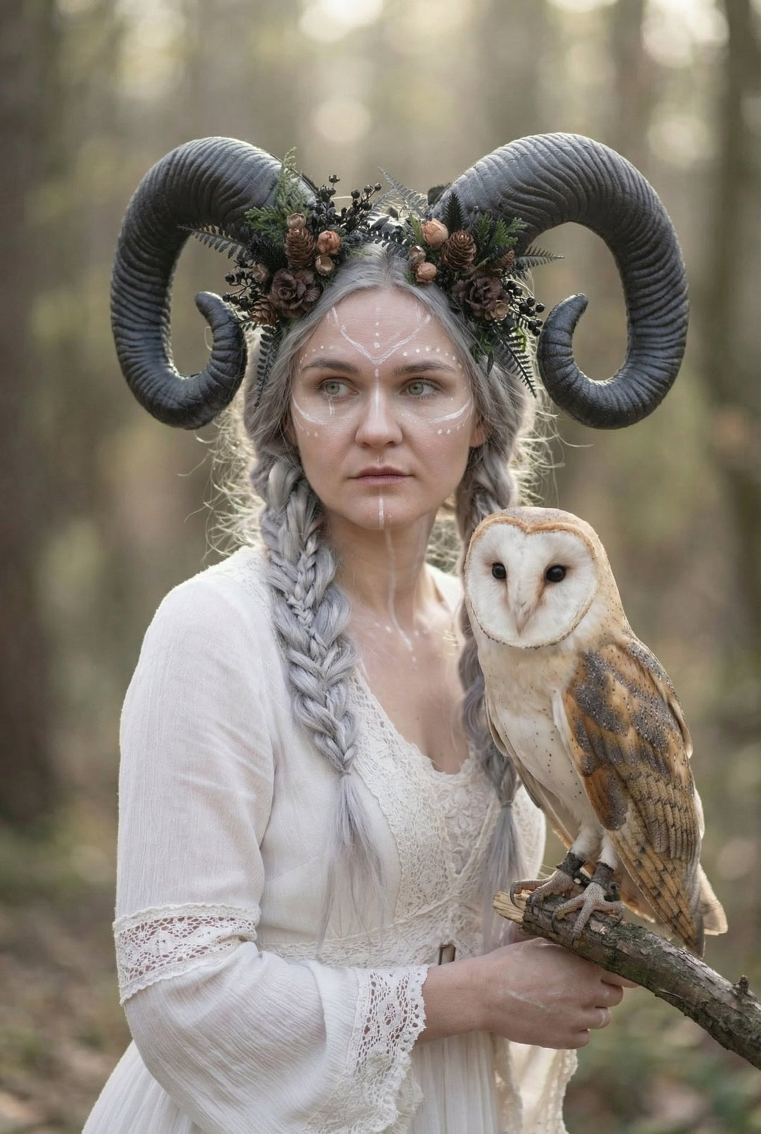 Woodland Horned Crown – Mutton Horn Headband | Fairycore & Pagan Headpiece – handmade floral hair accessory by magaela