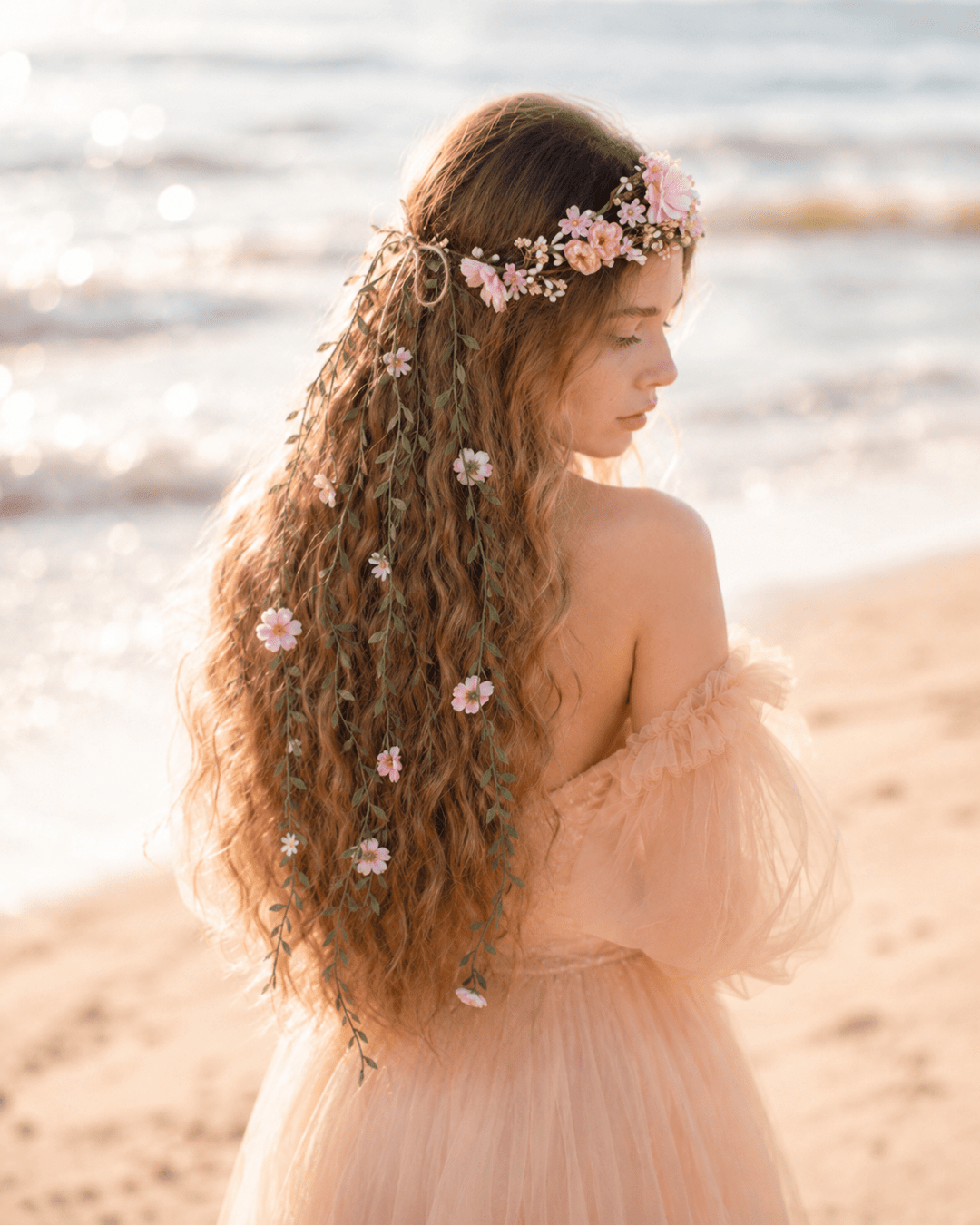 Romantic Flower Crown with Cascading Vines - The Original Magaela Design – handmade floral hair accessory by magaela