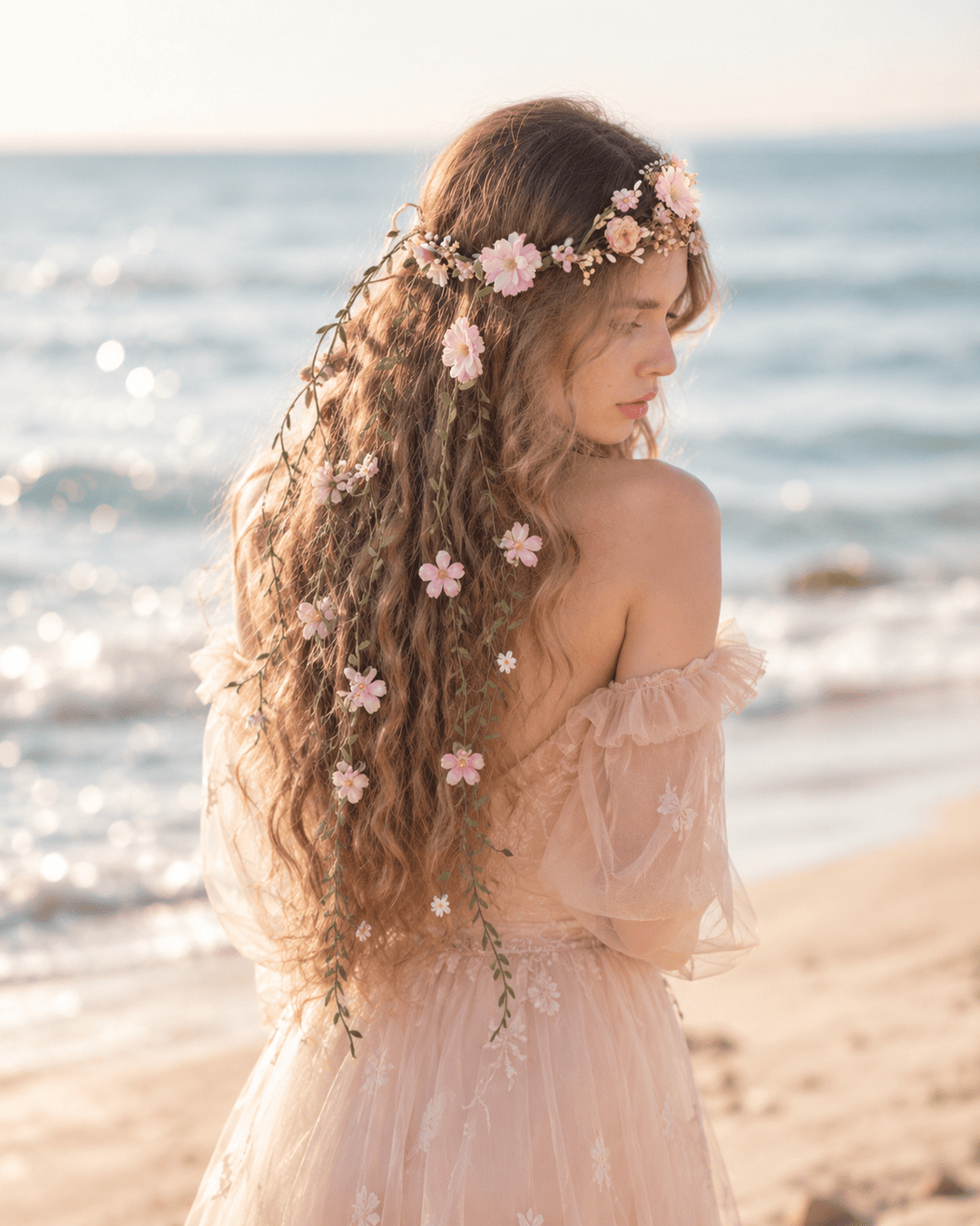 Romantic Flower Crown with Cascading Vines - The Original Magaela Design – handmade floral hair accessory by magaela