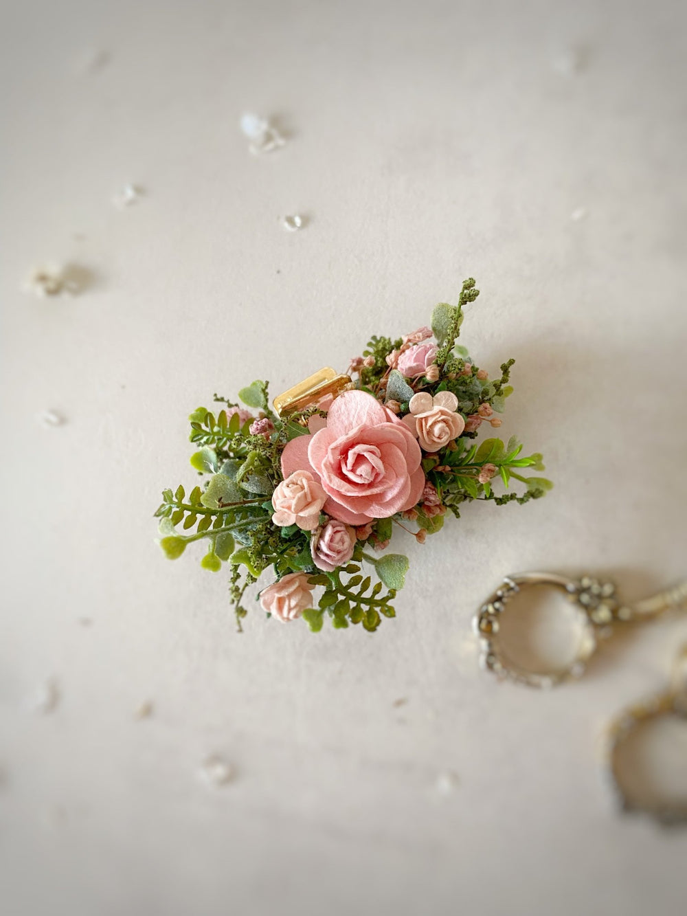 Romantic hair claw clip - dusty pink roses and greenery hair clip – handmade floral hair accessory by magaela
