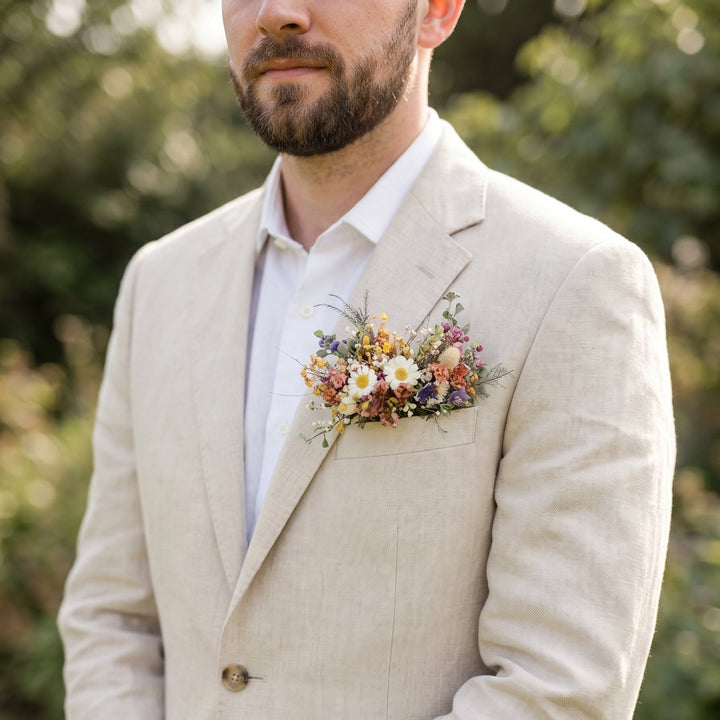 Wildflowers Pocket Boutonniere – Daisy and Dried Flower Wedding Pocket Flower – handmade floral hair accessory by magaela