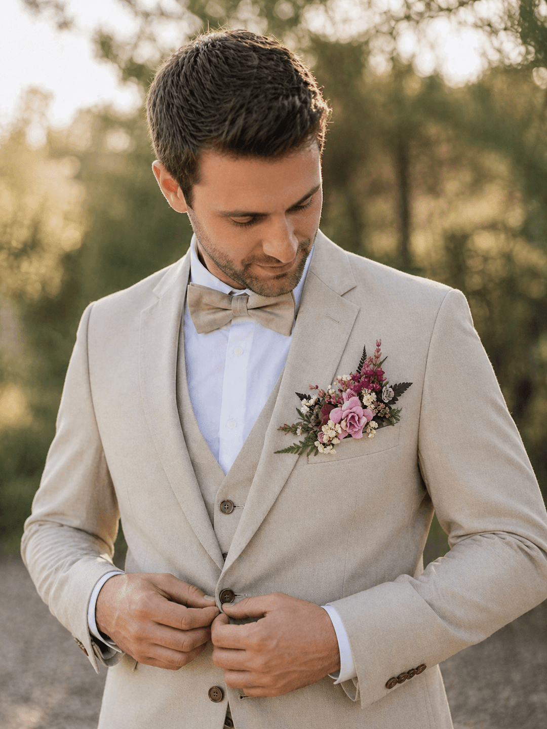 Purple Boho Boutonniere: Rustic Wedding Groom Accessory – handmade floral hair accessory by magaela