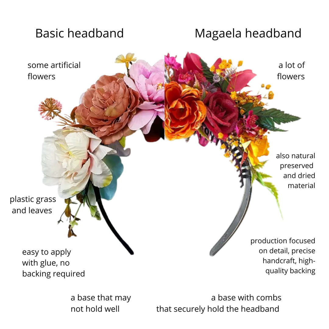Frida Flower Headband: Lily, Fuchsia, Summer Wedding Headpiece – handmade floral hair accessory by magaela