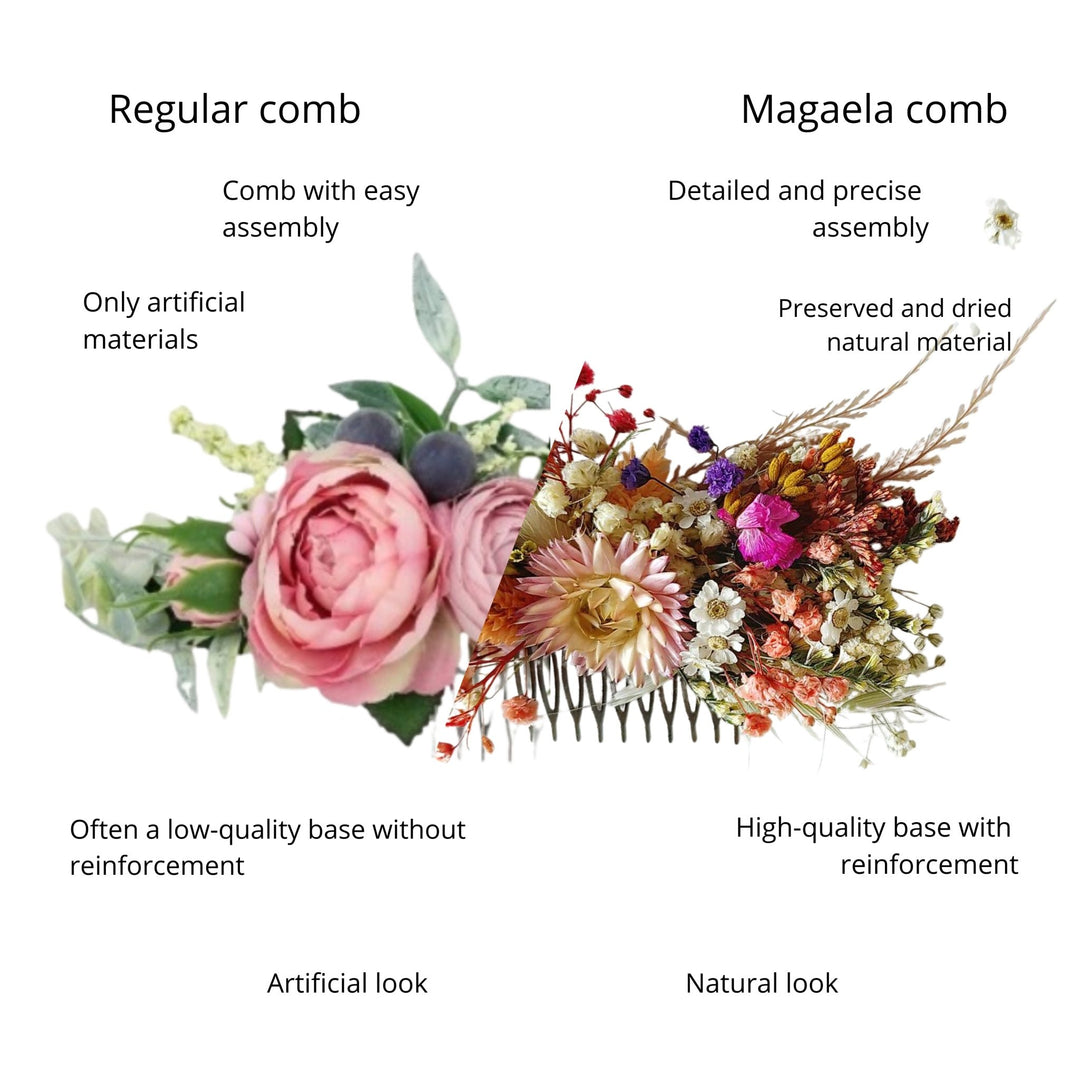 Wildflower Bridal Hair Comb – Rustic Dried Flower Wedding Hair Accessory – handmade floral hair accessory by magaela