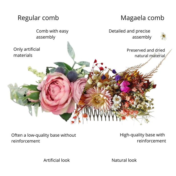 Wildflower Bridal Hair Comb – Rustic Dried Flower Wedding Hair Accessory – handmade floral hair accessory by magaela