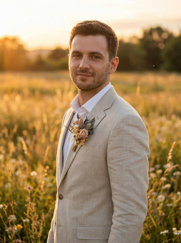 Blush and Greenery Wedding Boutonniere – Dried Flower Groom Boutonniere – handmade floral hair accessory by magaela