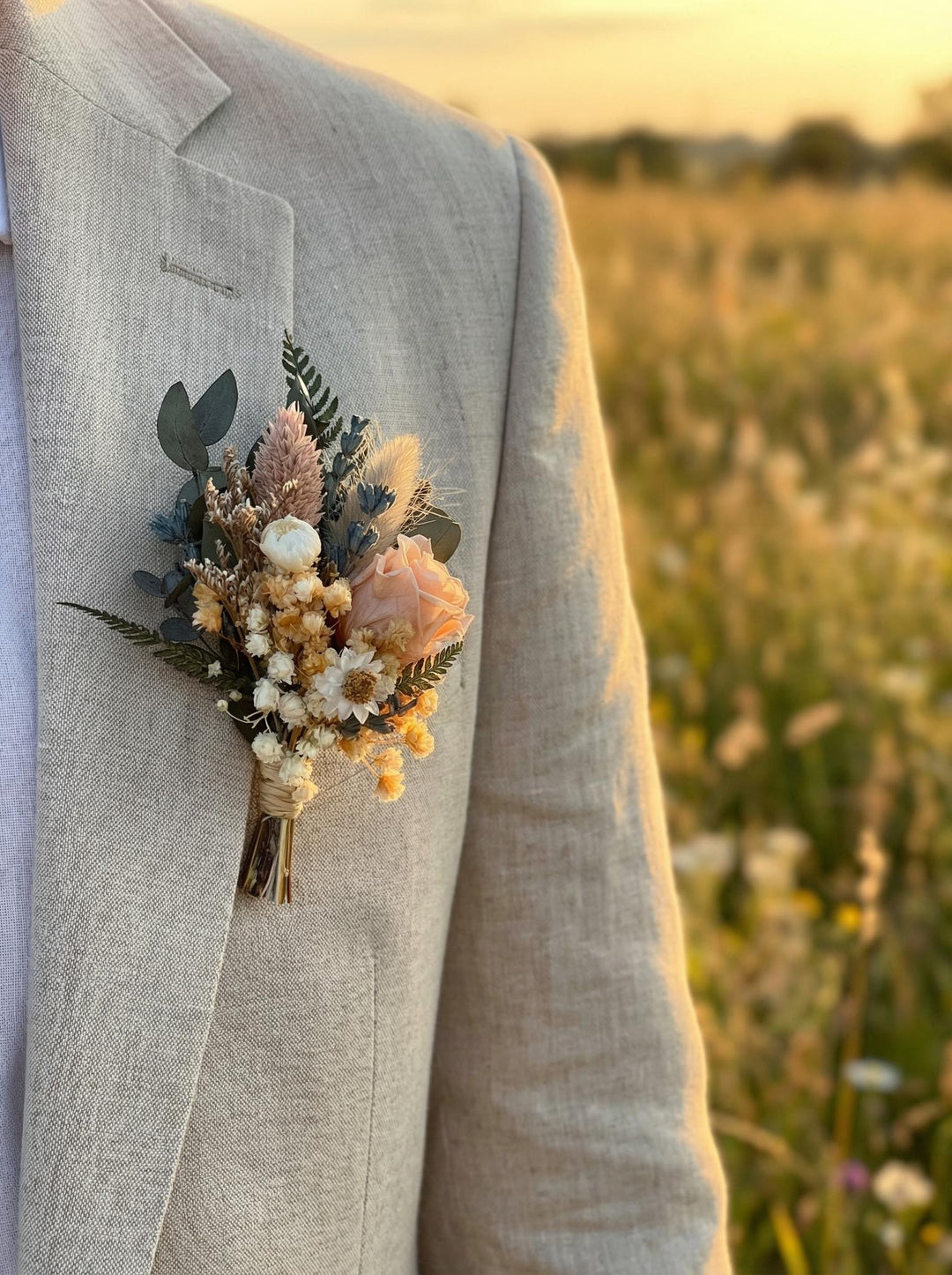 Blush and Greenery Wedding Boutonniere – Dried Flower Groom Boutonniere – handmade floral hair accessory by magaela