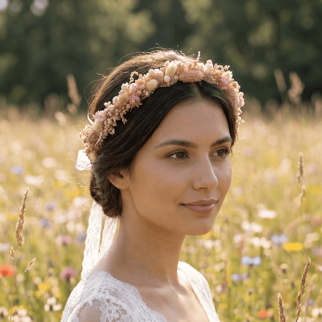 Preserved Flower Bridal Crown: Romantic Dried Flower Wedding Wreath – handmade floral hair accessory by magaela
