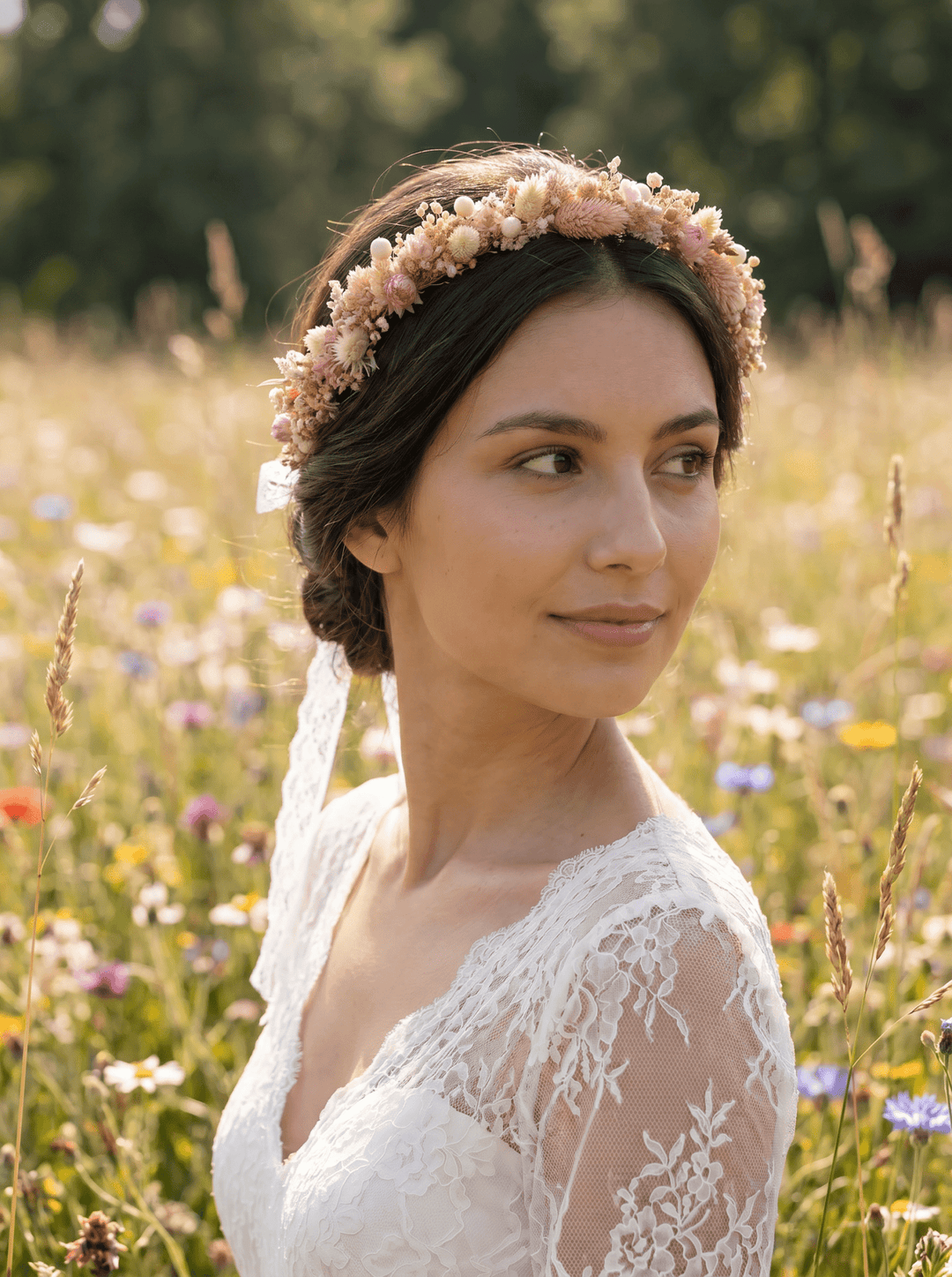 Preserved Flower Bridal Crown: Romantic Dried Flower Wedding Wreath – handmade floral hair accessory by magaela