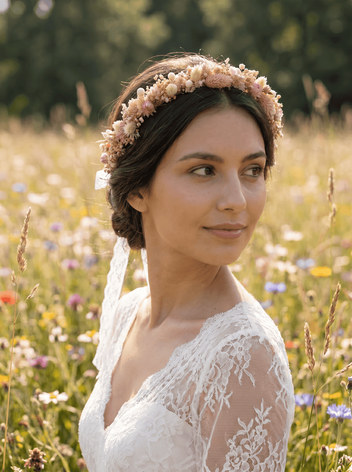 Preserved Flower Bridal Crown: Romantic Dried Flower Wedding Wreath – handmade floral hair accessory by magaela