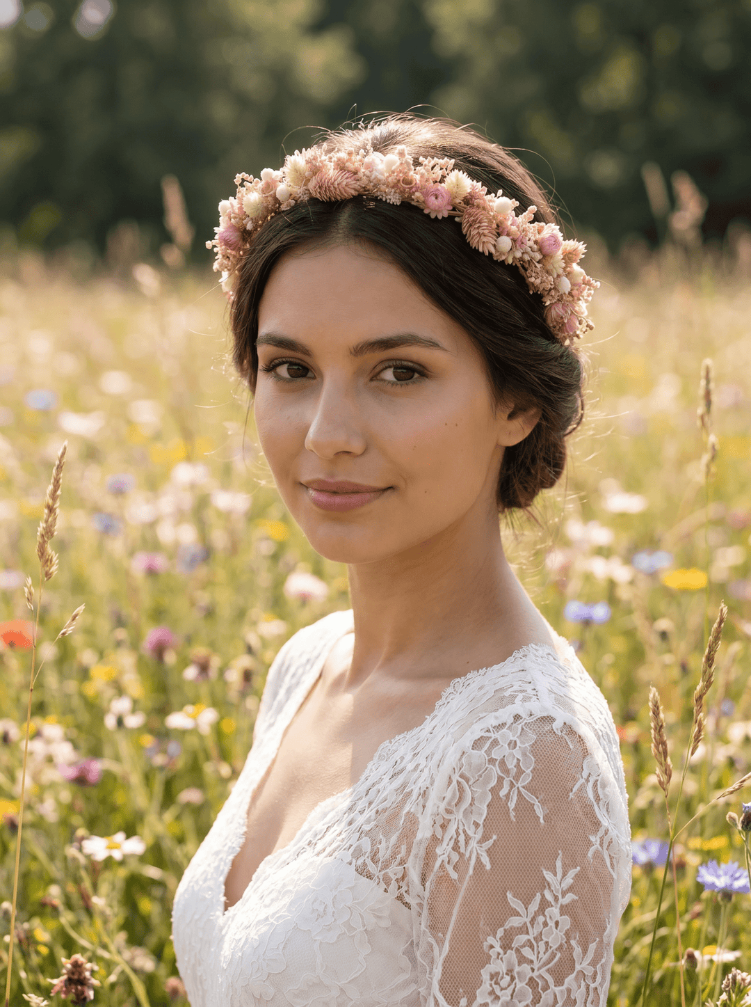 Preserved Flower Bridal Crown: Romantic Dried Flower Wedding Wreath – handmade floral hair accessory by magaela