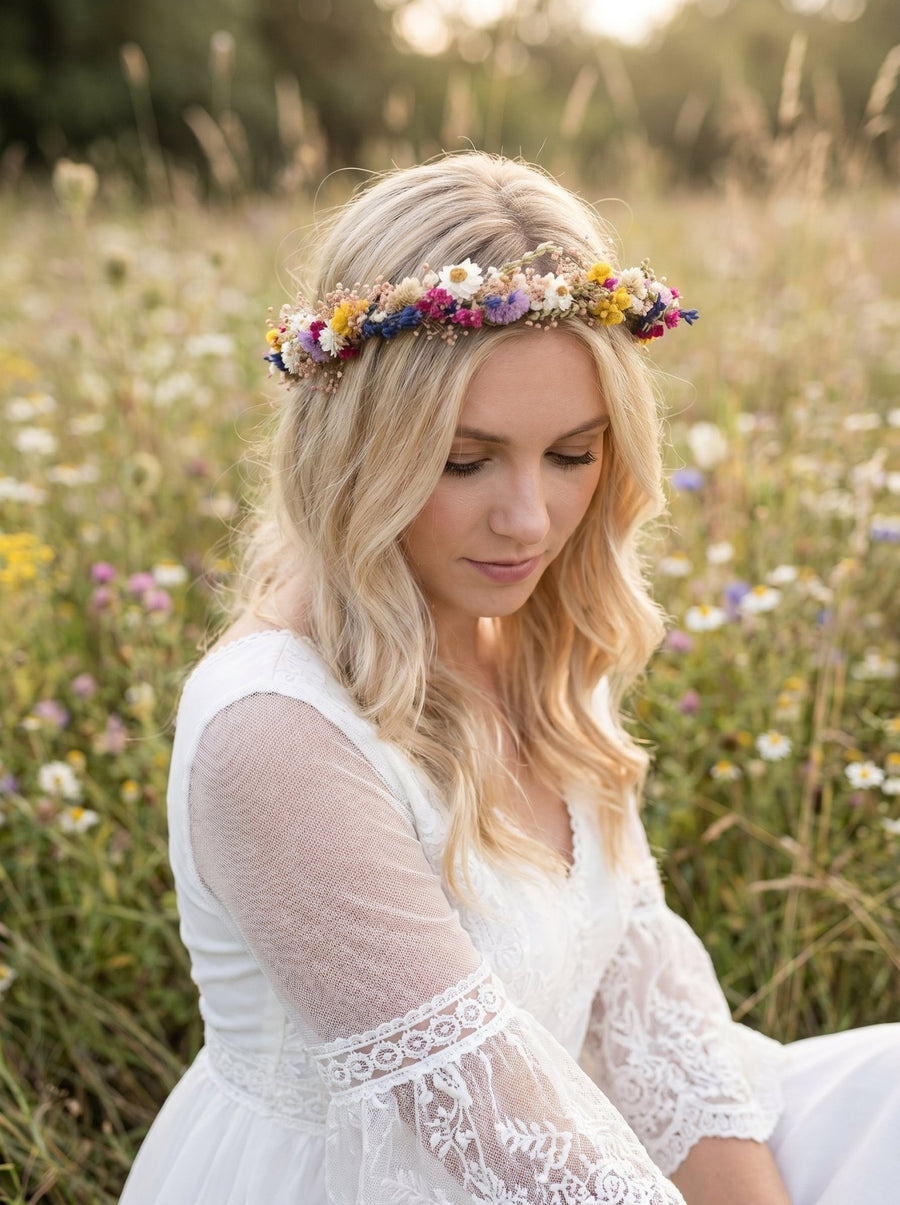 Preserved Flower Bridal Wreath: Rustic Cottagecore Hair Crown – magaela