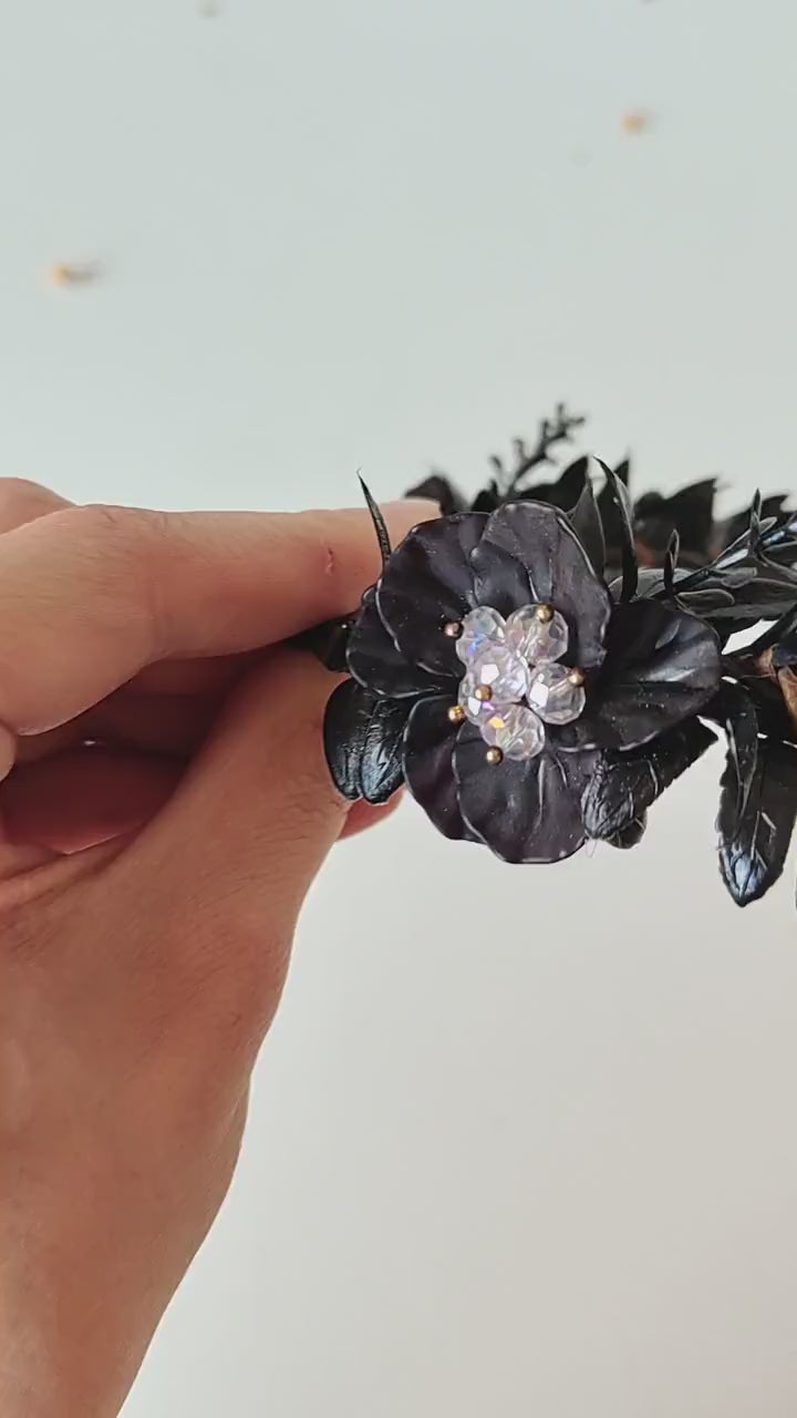 Black Flower Tiara: Gothic Wedding Crown, Halloween Costume