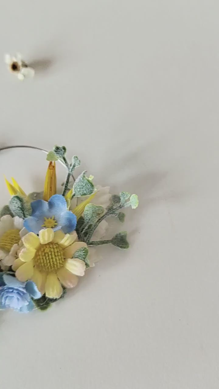Daisy Flower Circle Earrings: Yellow & Blue Wedding Jewelry