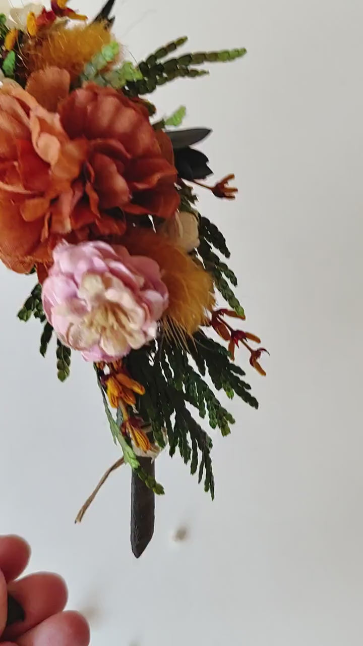 Autumn Wedding Flower Headband: Burnt Orange & Ivory Roses