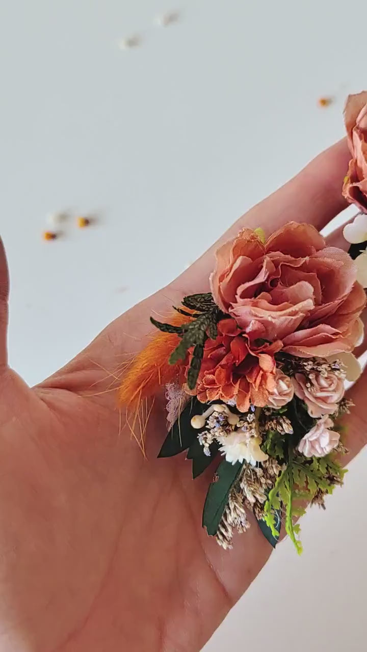 Terracotta Flower Stud Earrings: Autumn Wedding Jewelry