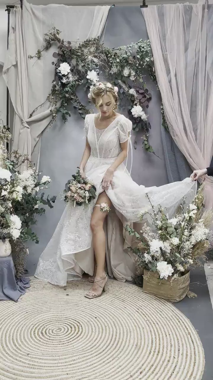 Blush Pink Rose Wedding Garter: Floral Bridal Toss Garter