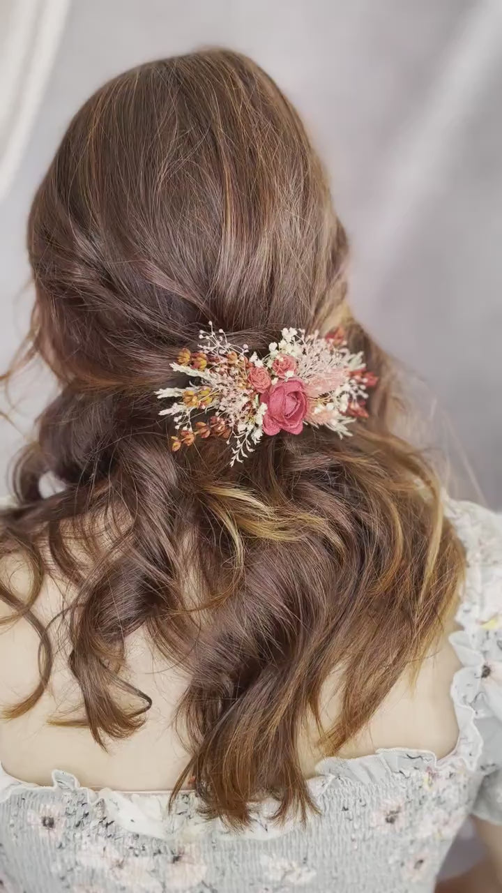 Red Rose Hair Clip: Bridal Autumn Wedding Barrette