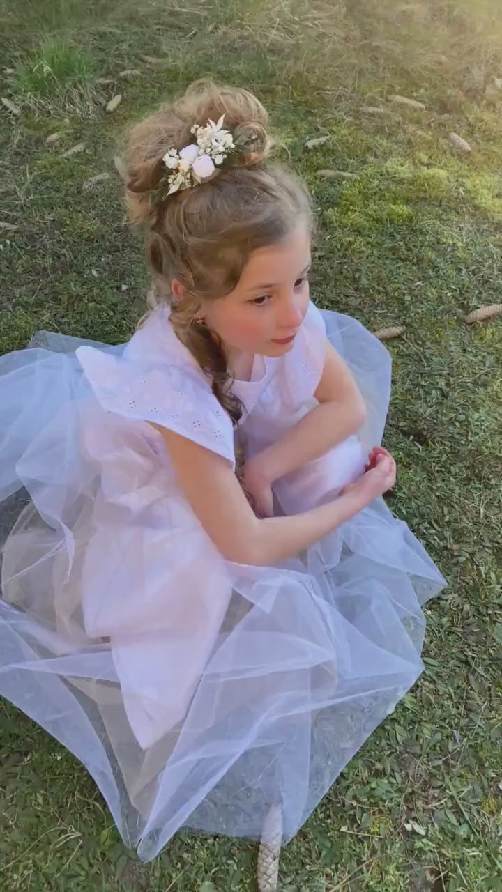 White Peony Flower Hair Clip: First Communion Wedding Headpiece