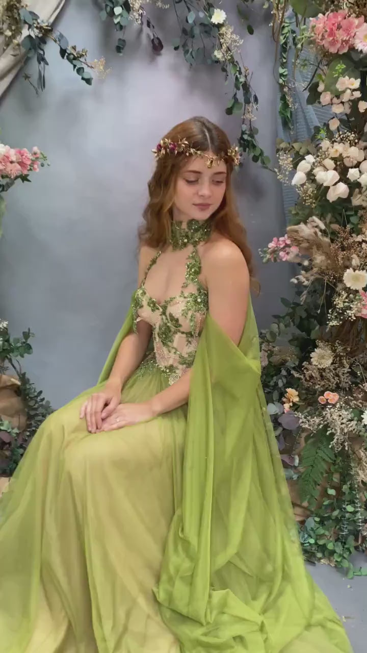 Flower Elven Tiara: Golden Burgundy Fairy Crown with Bee