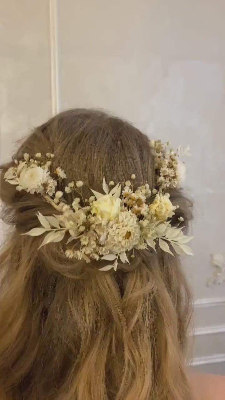 Ivory Preserved Flower Wedding Hair Vine - Bridal Headpiece