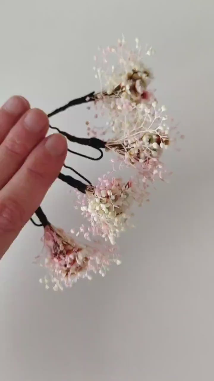 Handmade Blush Wedding Flower Hair Pins: Ivory Baby's Breath Headpiece