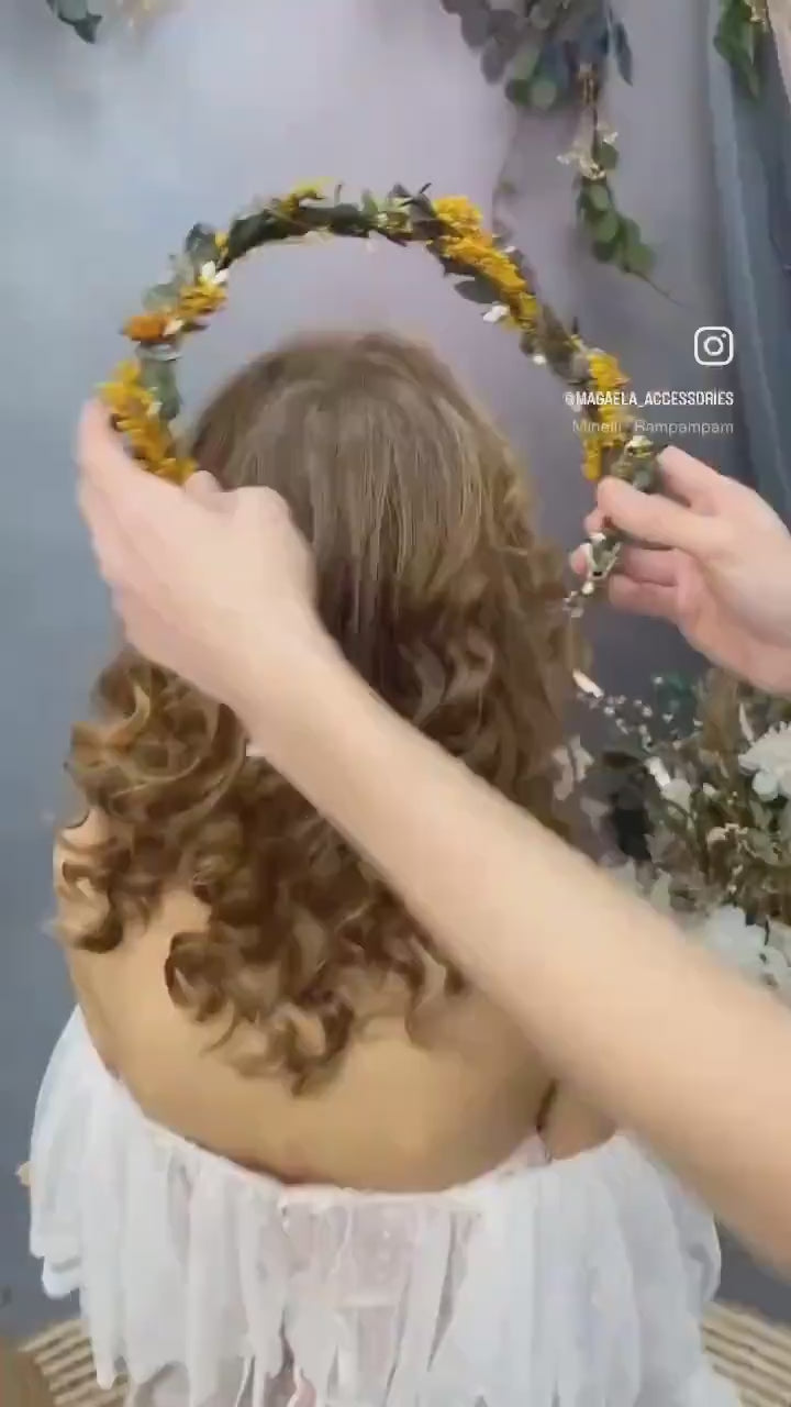 Boho Terracotta Wedding Flower Crown with Hair Comb