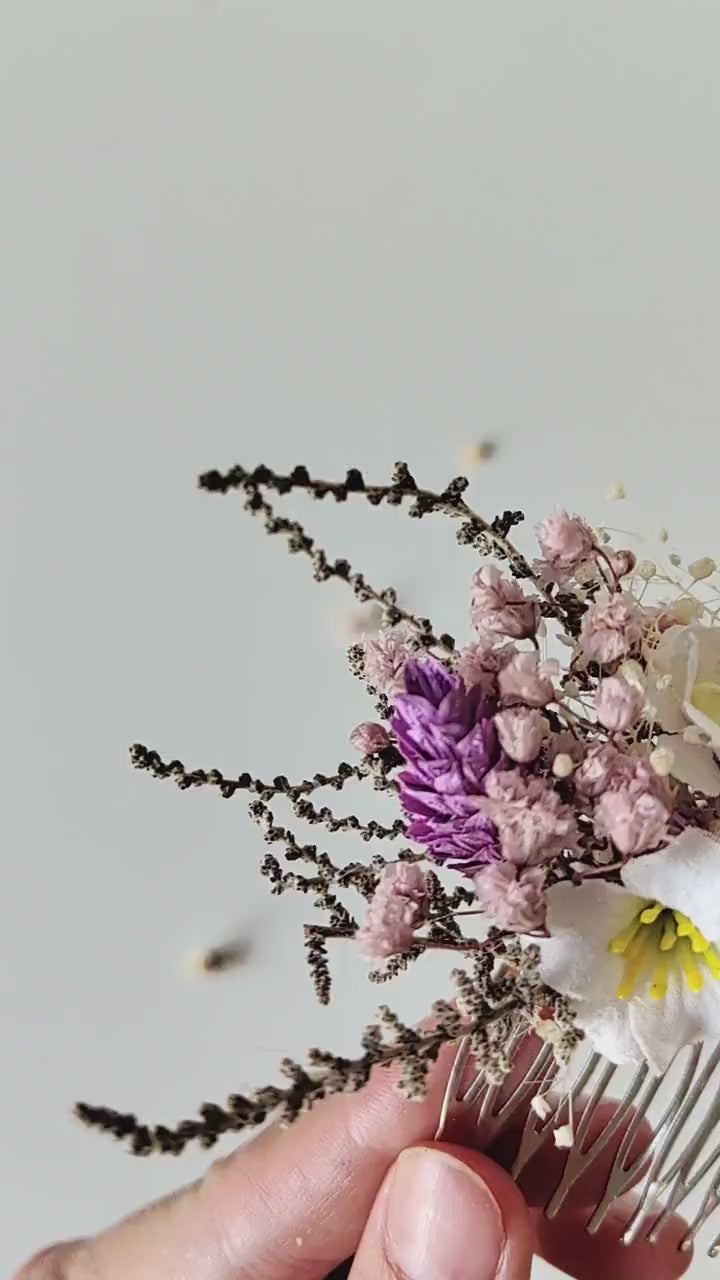 Purple Flower Hair Comb: Boho Bridal Wedding Accessories