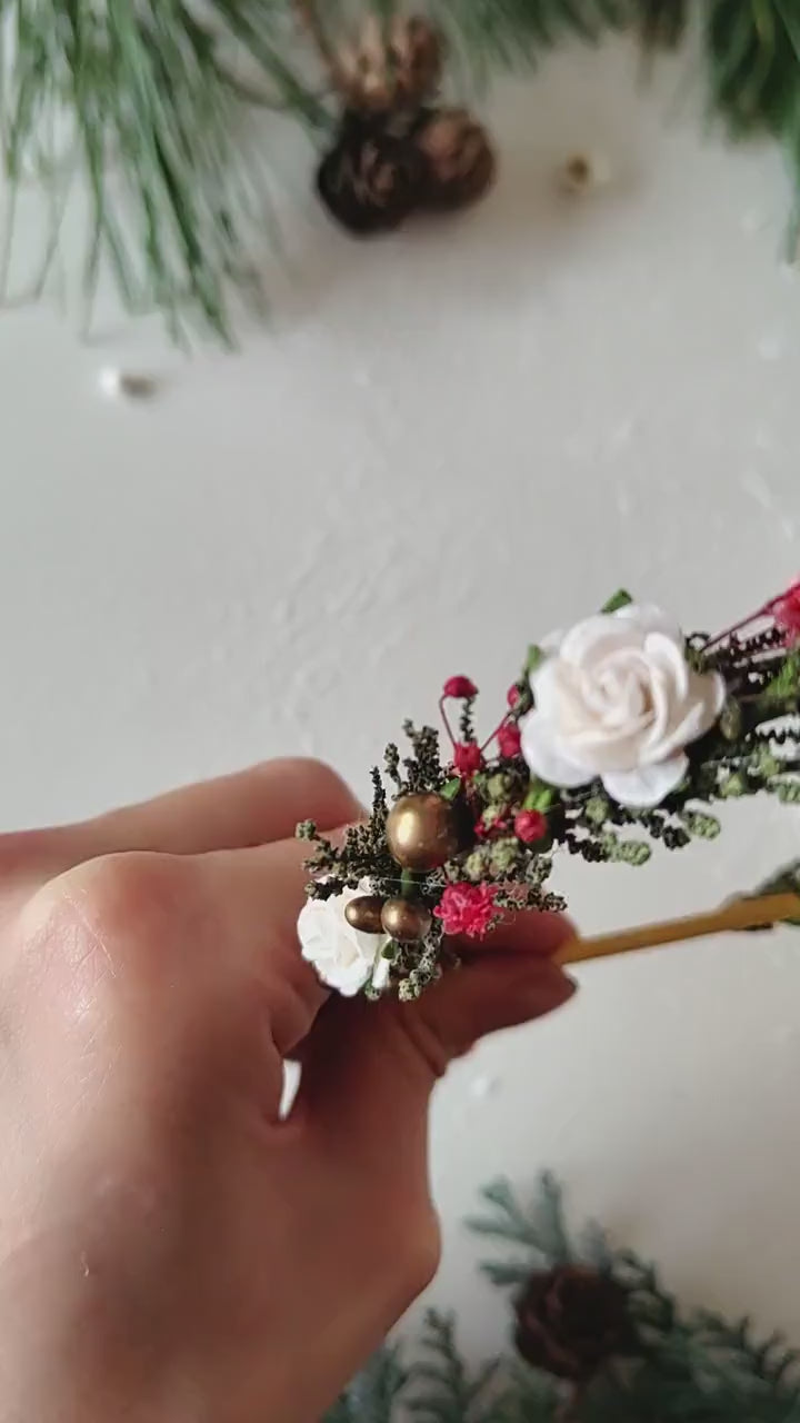 Vintage Christmas Flower Headband: Cottagecore Xmas Party Crown