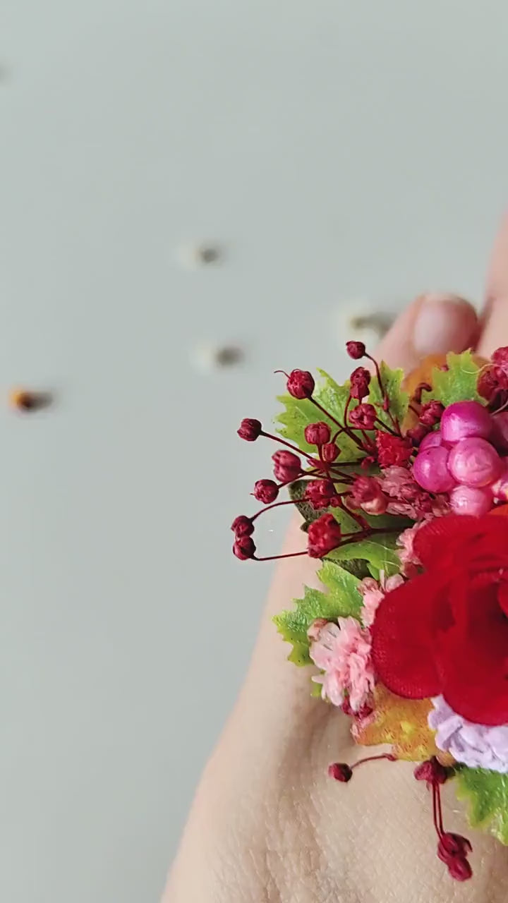 Magenta Flower Ring: Boho Floral Jewelry, Adjustable Band