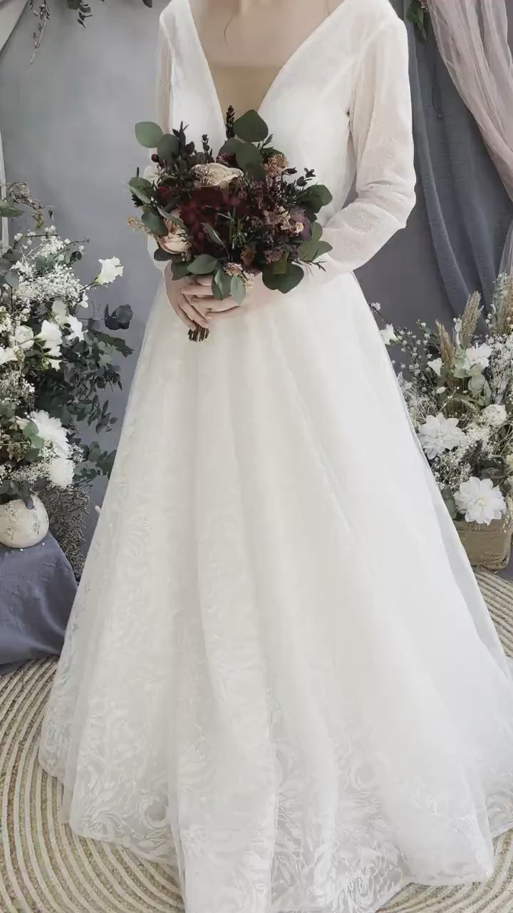 Burgundy Cream Wedding Bouquet: Eucalyptus & Roses, Fall Bridal Bouquet