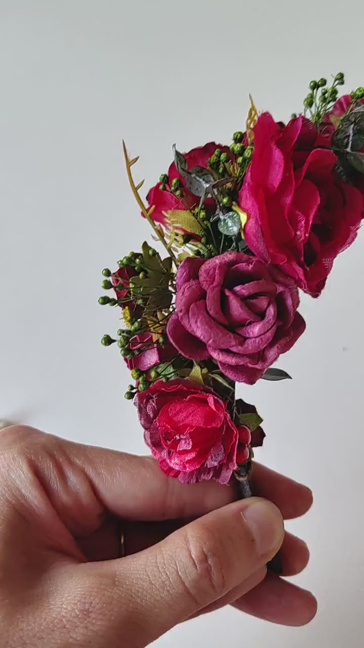 Red Flower Bridal Headband: Autumn Wedding Floral Headpiece