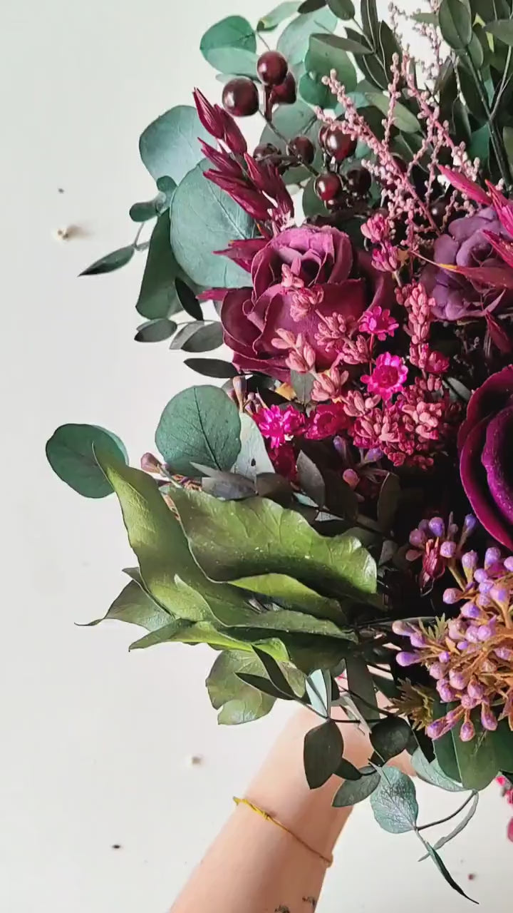 Plum & Purple Bridal Bouquet: Gothic Autumn Wedding Eucalyptus