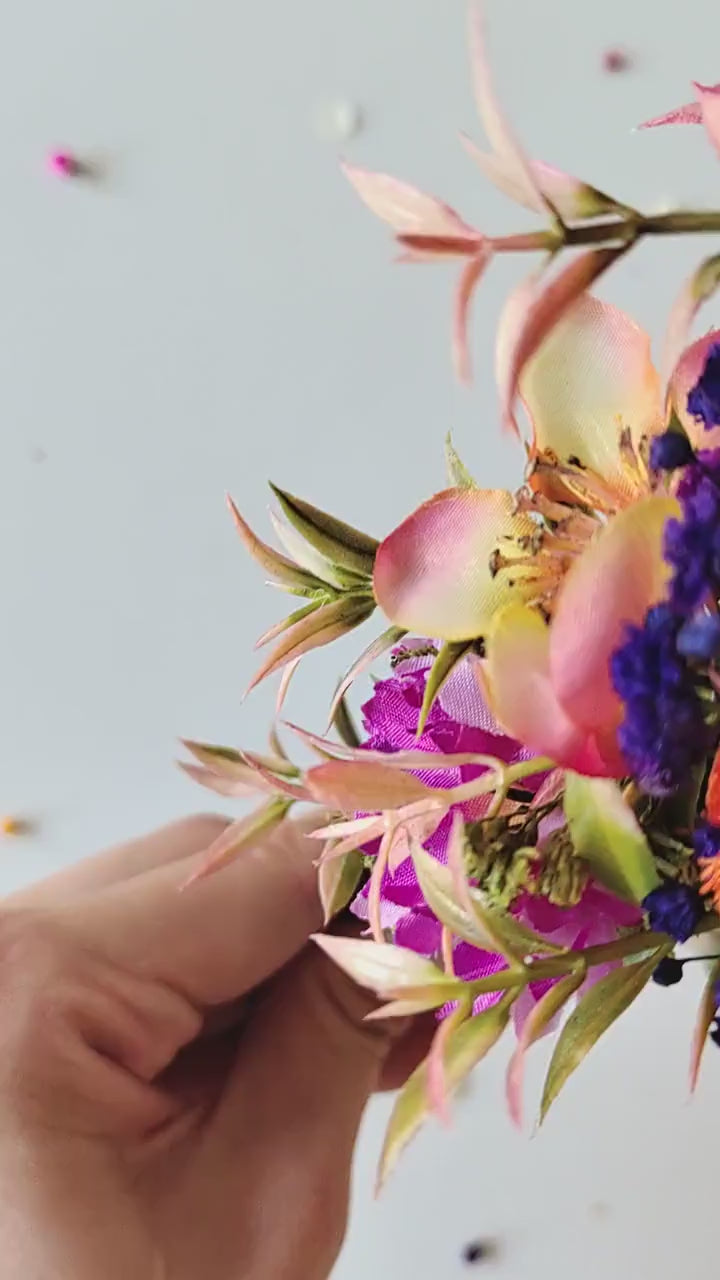 Red Purple Flower Headband: Frida Inspired Bridal Crown