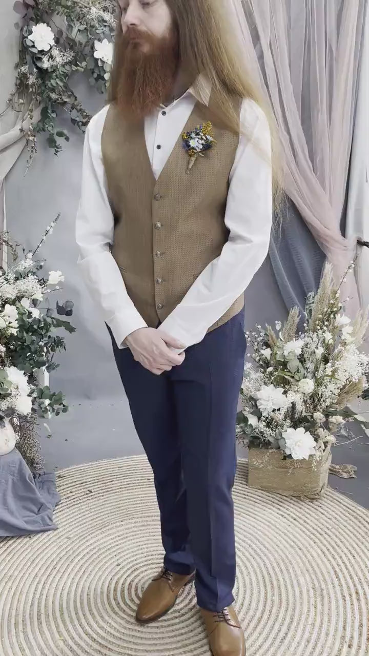 Navy Blue Groom Boutonniere: Meadow Wedding Lapel Flower