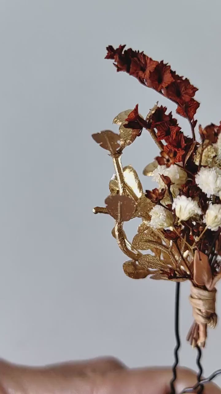 Terracotta Flower Hairpins: Boho Autumn Wedding Hair Accessories
